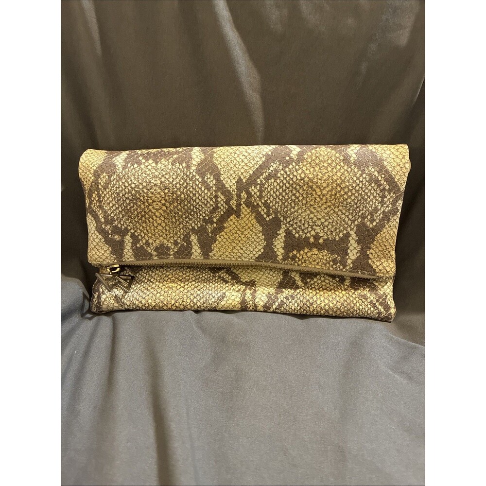 Kelly Wynne Tan Cream Snake Leather Clutch Bag
